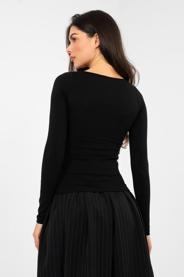 Love Lace Love Lace Women's Classic Fitted Cotton Elastane Square Neck Blouse in Black - 3