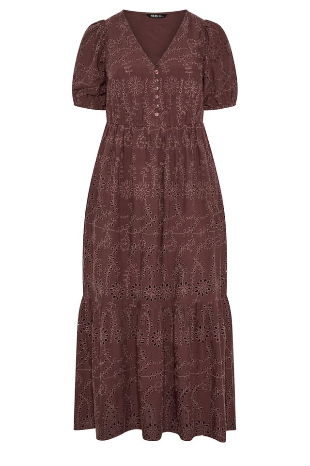 Yours Yours Women's Broderie Anglaise Tea Dress in Chocolate - 2