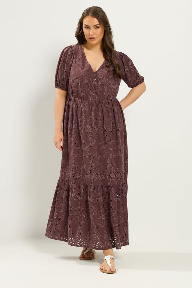 Yours Yours Women's Broderie Anglaise Tea Dress in Chocolate - 3