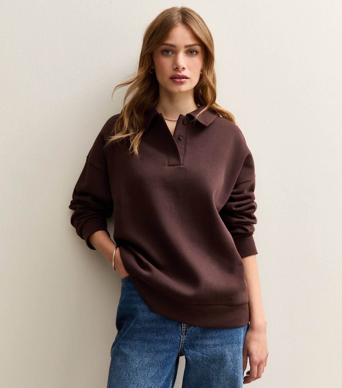 New Look Women's Dark Brown Relaxed Rugby Sweatshirt New Look