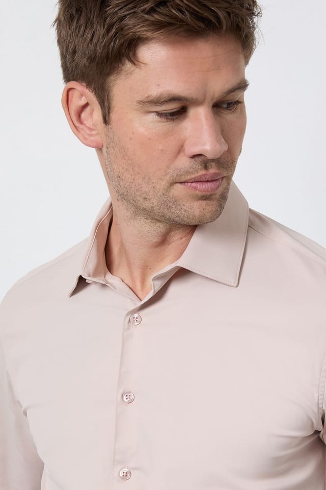 Burton Burton Men's Beige Easy Iron Slim Fit Long Sleeve Shirt - 2