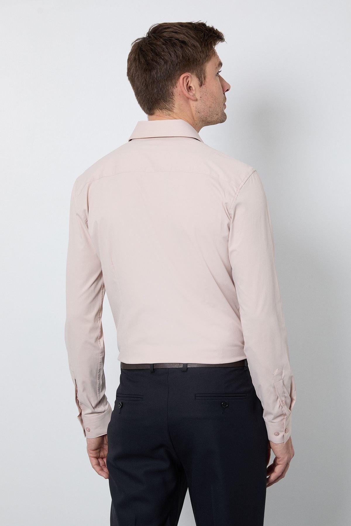 Burton Burton Men's Beige Easy Iron Slim Fit Long Sleeve Shirt - 3