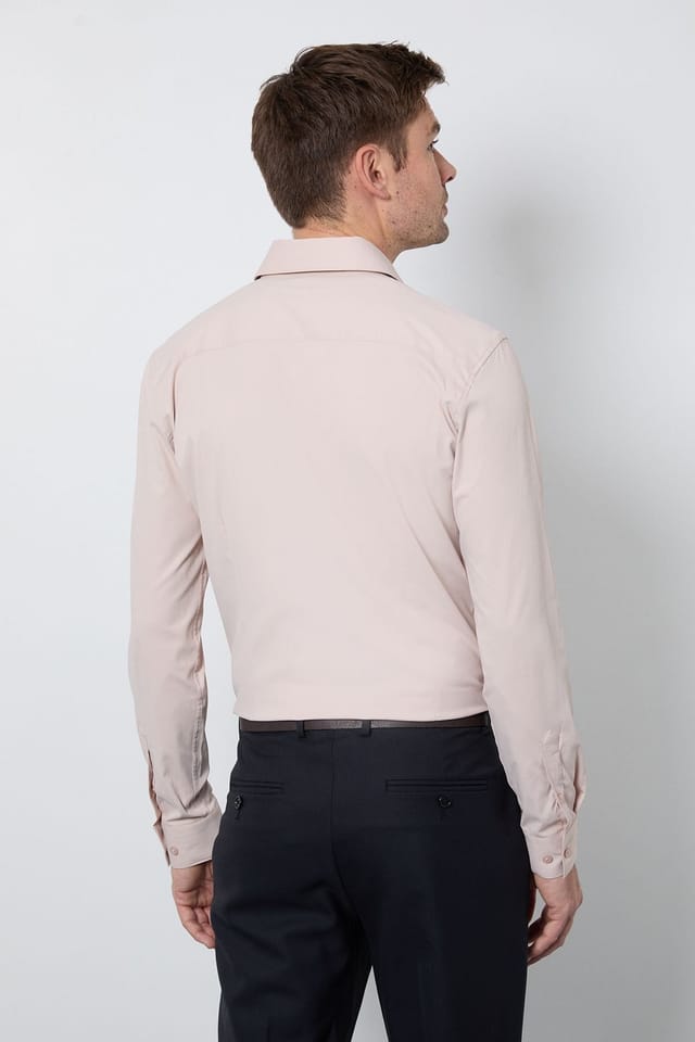 Burton Burton Men's Beige Easy Iron Slim Fit Long Sleeve Shirt - 3