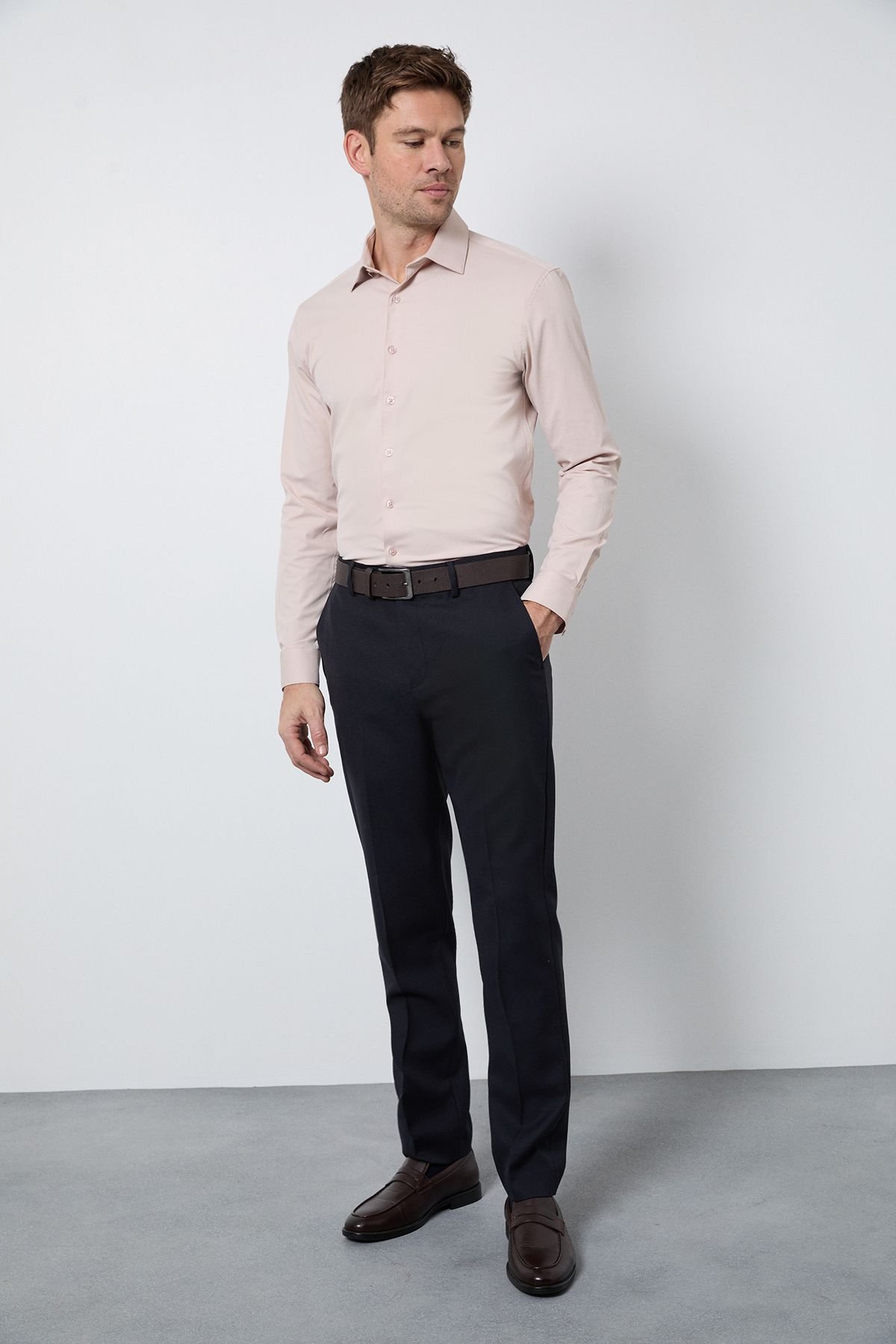 Burton Burton Men's Beige Easy Iron Slim Fit Long Sleeve Shirt - 4