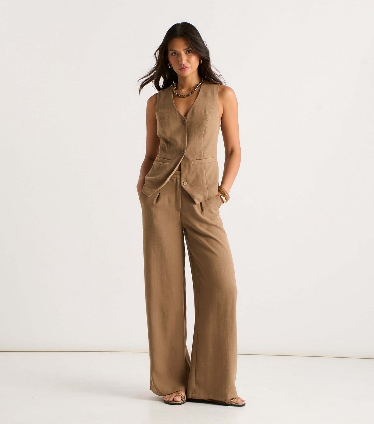 Gini London Camel Wide Leg Trousers