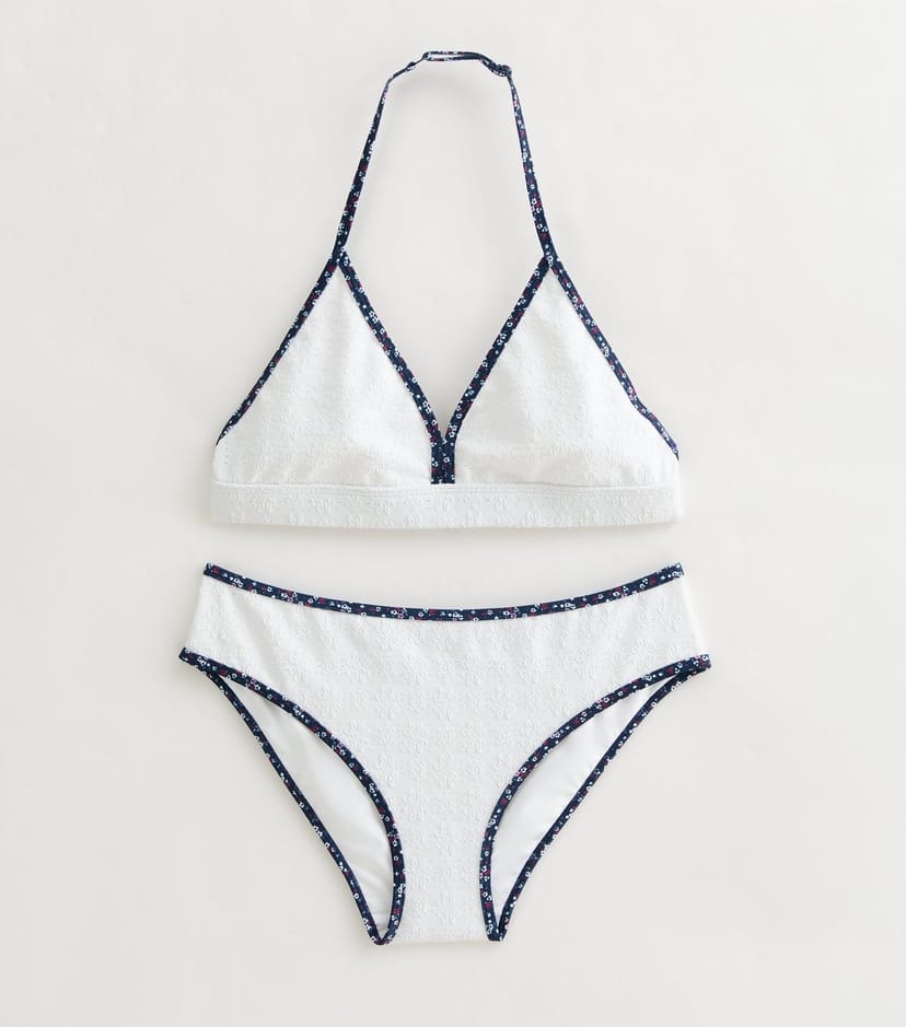 New Look Girls' White Textured Floral Triangle Bikini Set New Look - 1