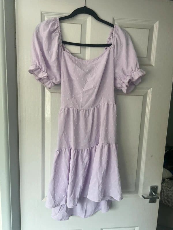 SHEIN Lilac Tie-Back Dress with Puffed Sleeves