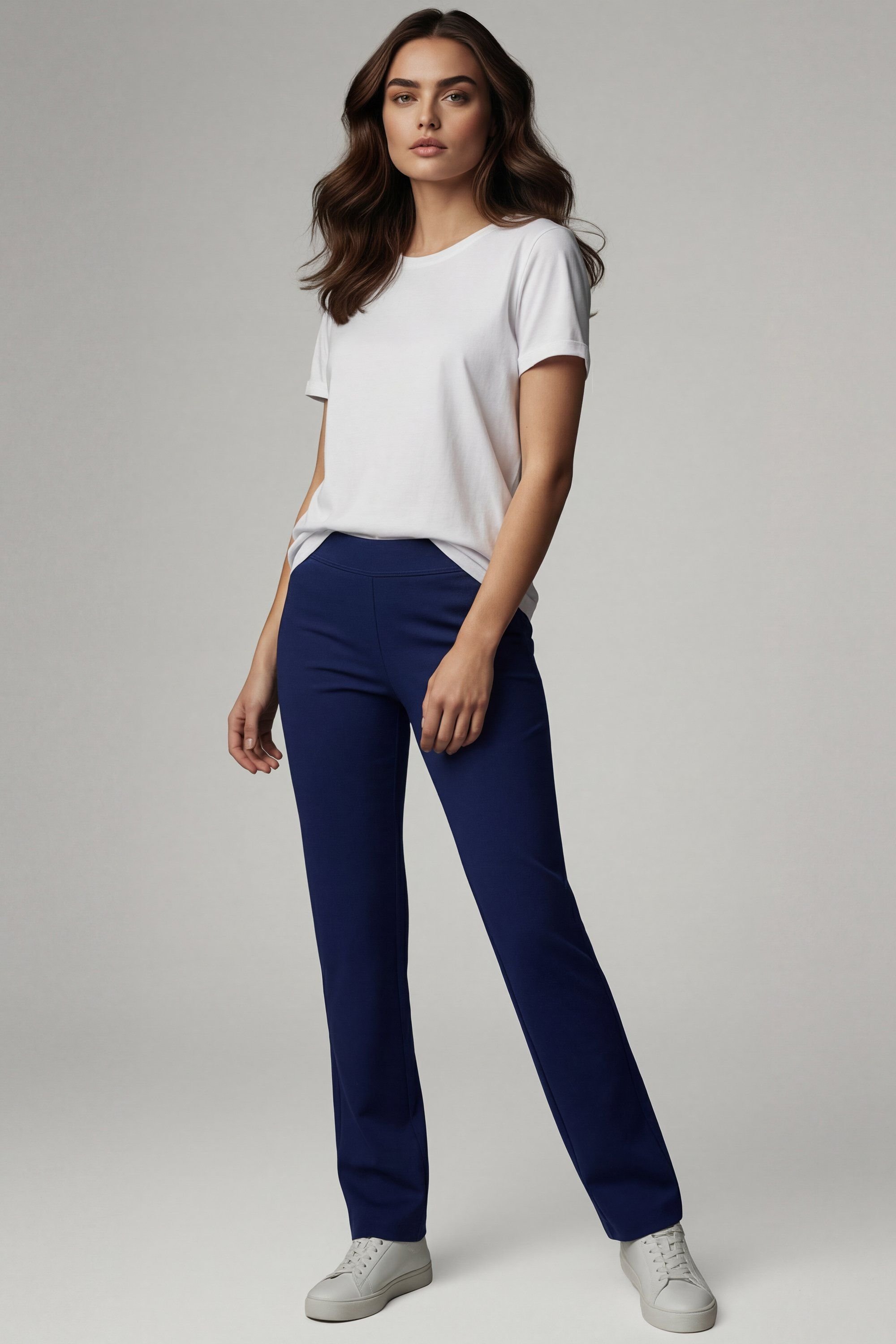 lands end Lands' End Women's Starfish Straight Leg Stretch Jersey Trousers in Navy - 2