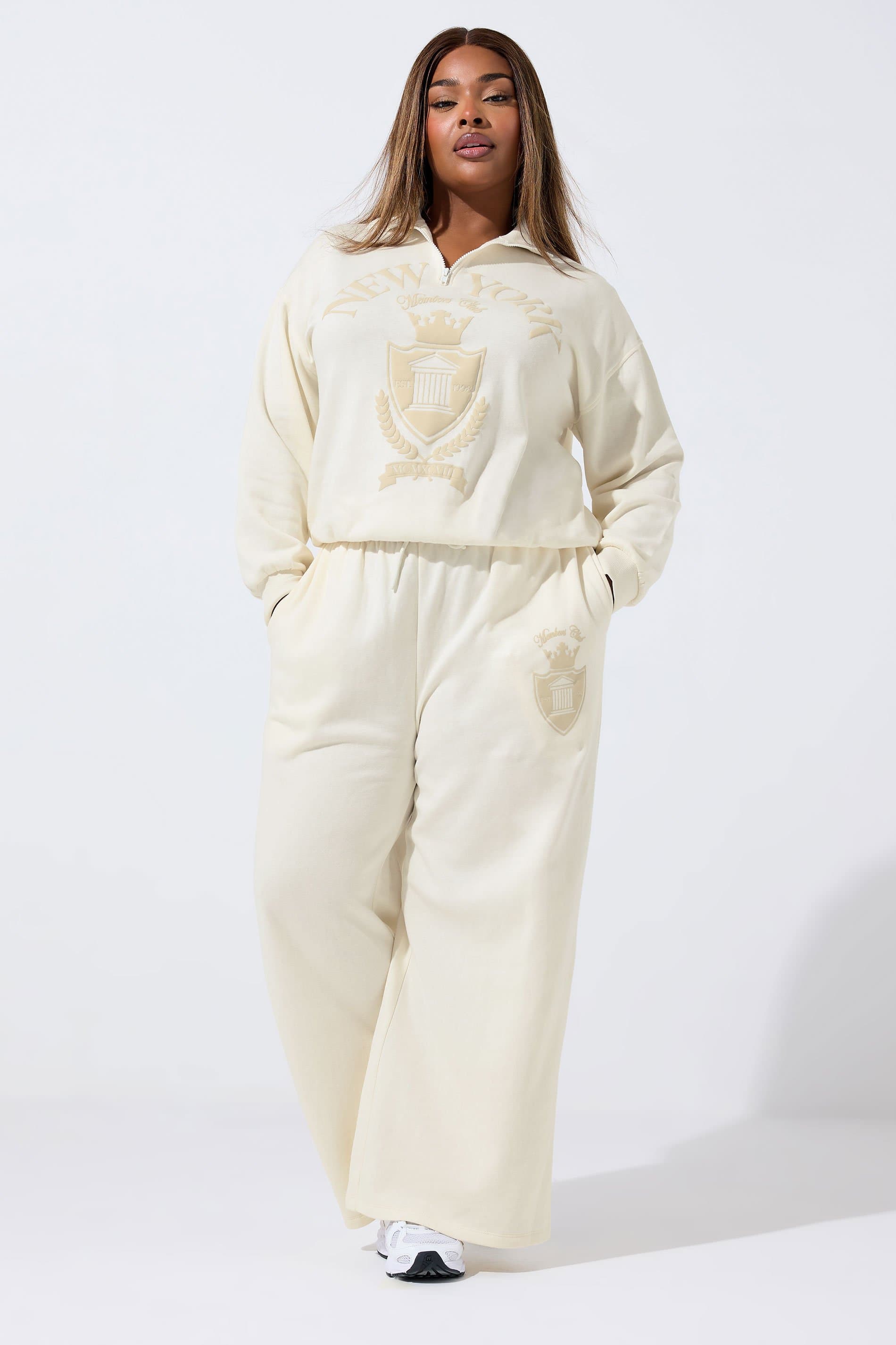 Limited Collection Plus Size Cream 'New York' Wide Leg Joggers