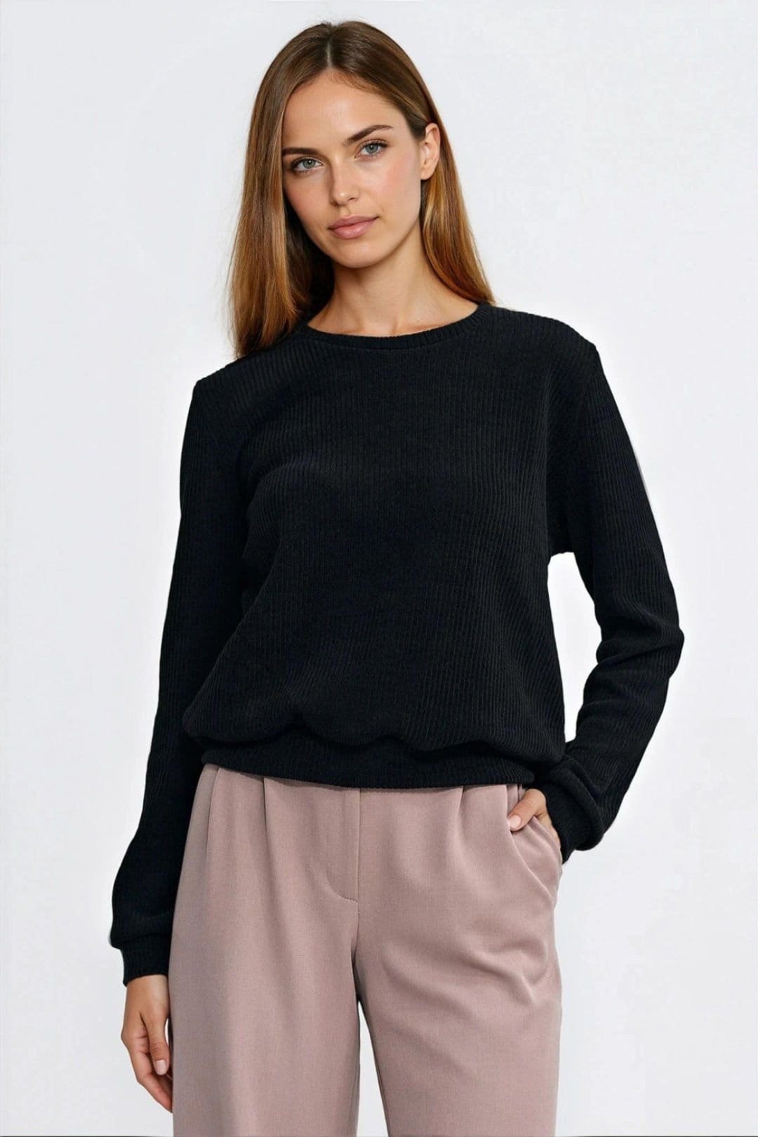 Love Lace Black Ribbed Knit Pullover Sweatshirt