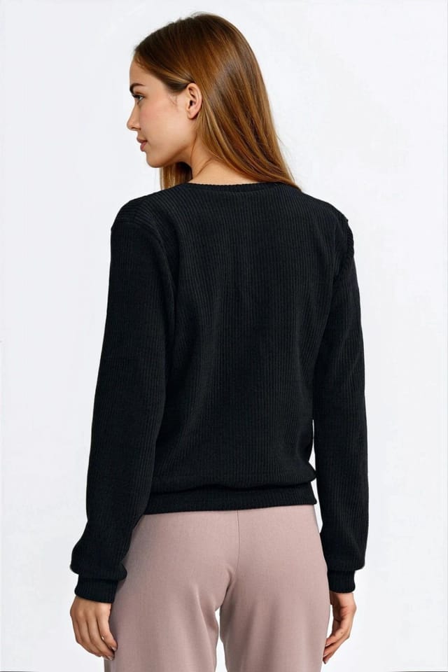 Love Lace Love Lace Women's Soft Ribbed Knit Pullover Sweatshirt in Black - 3