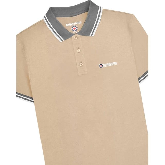 Lambretta Lambretta Men's Contrast Tipped Polo Shirt in Stone - 3