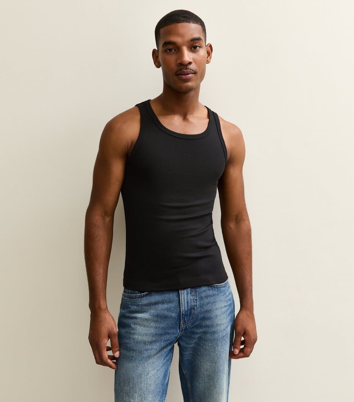 New Look New Look Black Ribbed Jersey Muscle Fit Vest