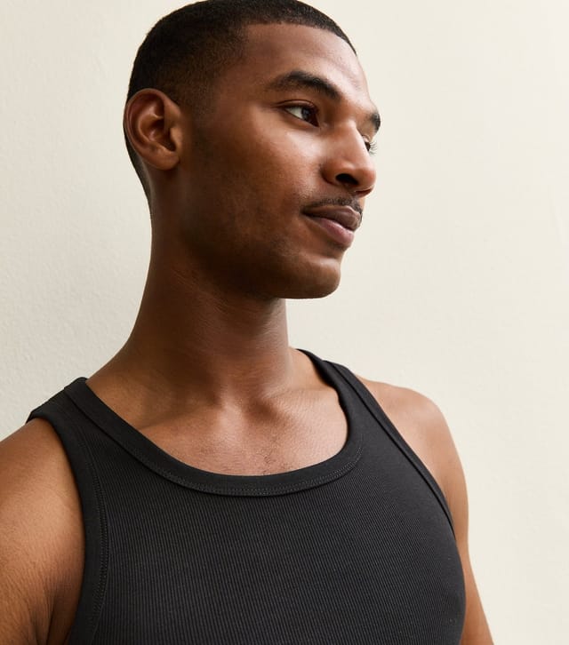 New Look Men's Black Muscle Fit Ribbed Jersey Vest New Look - 2