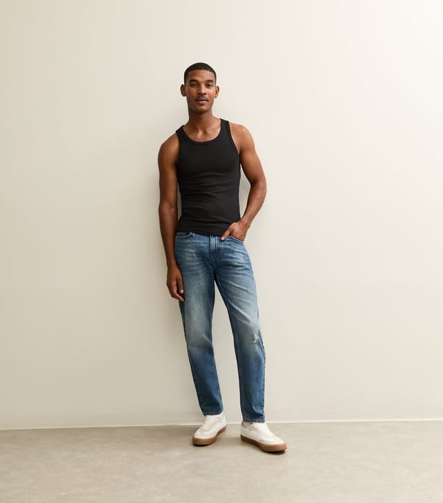 New Look Men's Black Muscle Fit Ribbed Jersey Vest New Look - 3