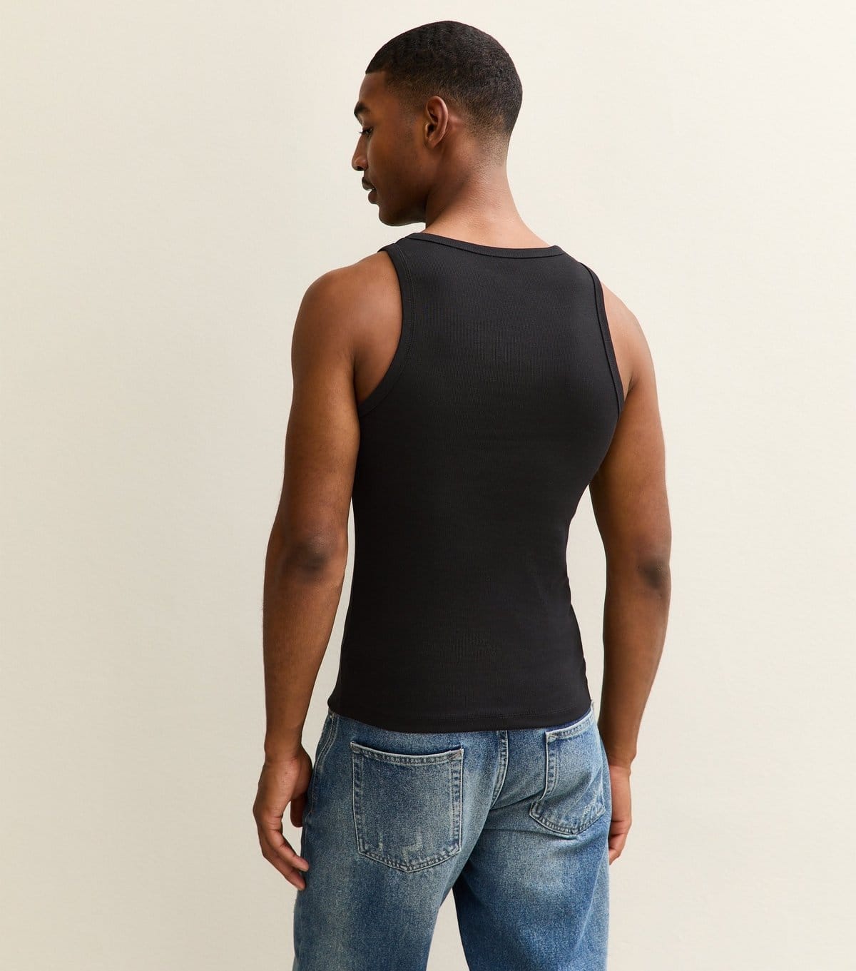 New Look Men's Black Muscle Fit Ribbed Jersey Vest New Look - 4
