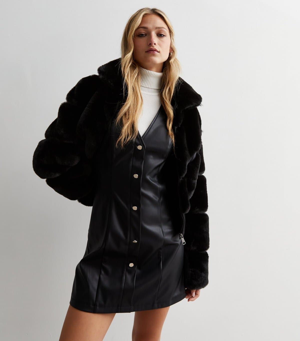 Gini London Women's Black Faux Fur Zip Up Jacket Gini London New Look