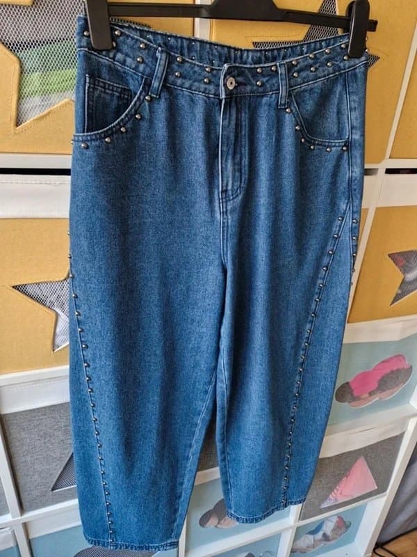 Never Fully Dressed Never fully dressed women's Blue Studded Barrel Jeans size 12