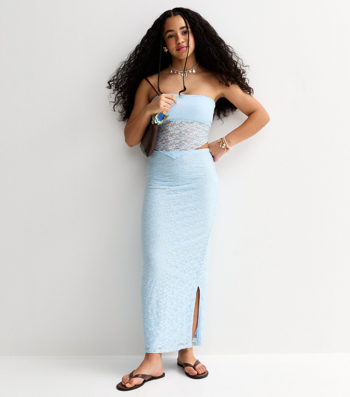 New Look Girls' Light Blue Maxi Lace Fitted Skirt New Look - 3