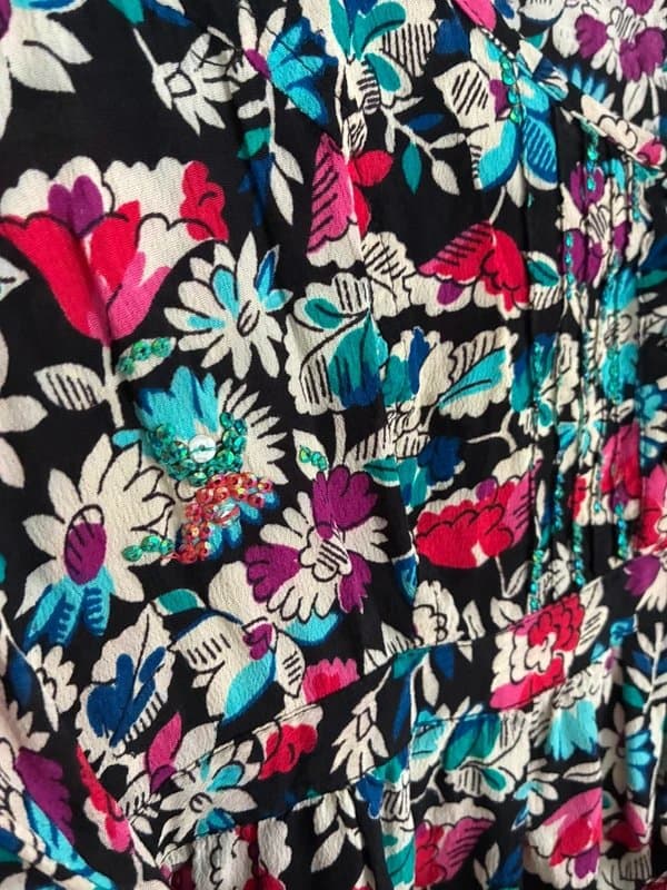 New Look New Look Floral Sleeveless Tie Waist Embellished Sequin Blouse 100% Viscose Uk Size 16