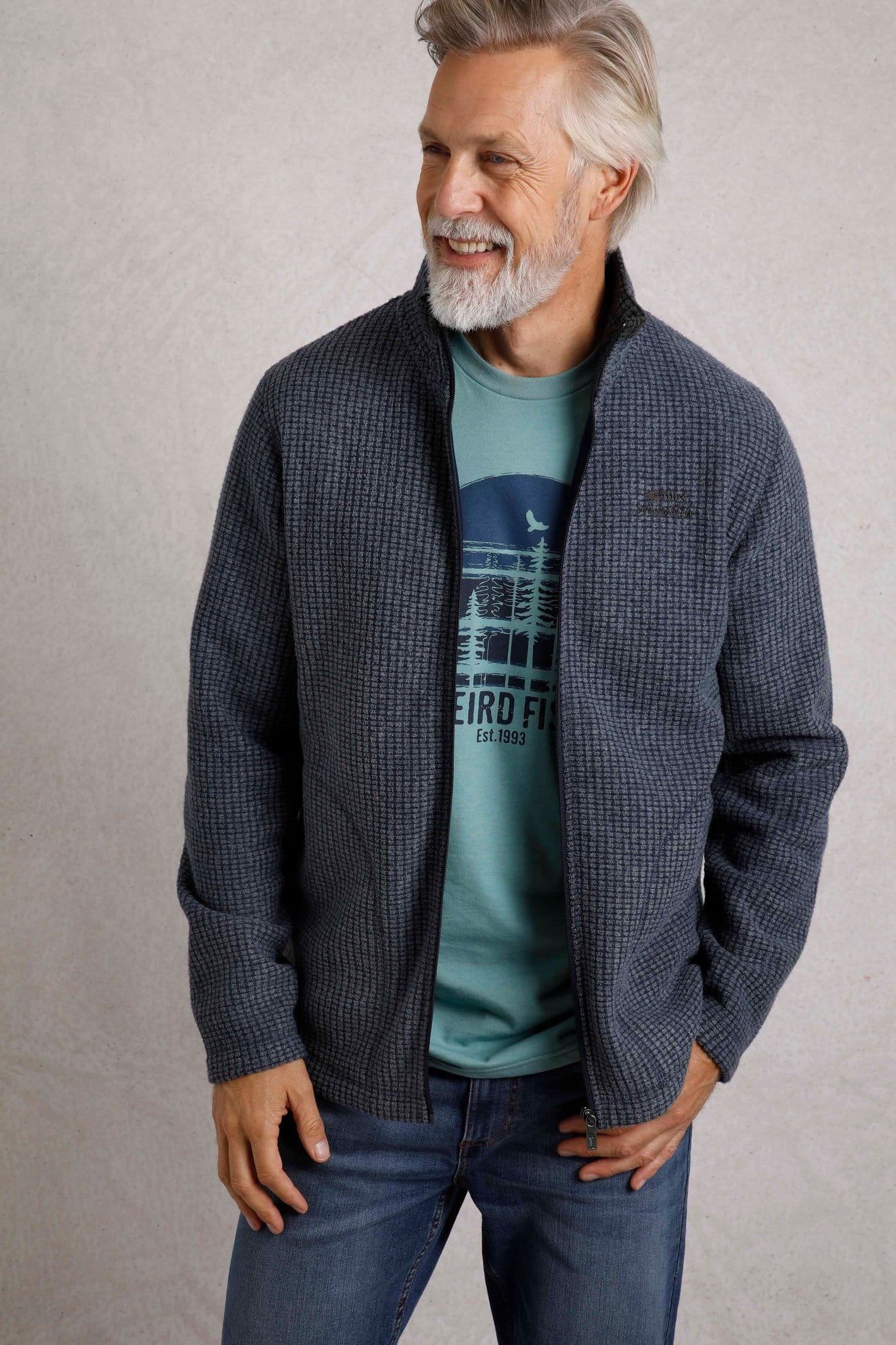 Weird Fish Weird Fish Men's Shires Full Zip Grid Fleece in Navy - 4