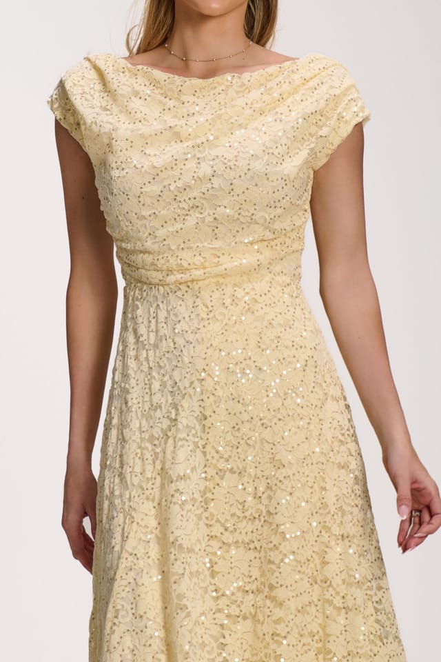 Jolie Moi Jolie Moi Women's Lace Sequin Embellished Midi Dress in Yellow - 3