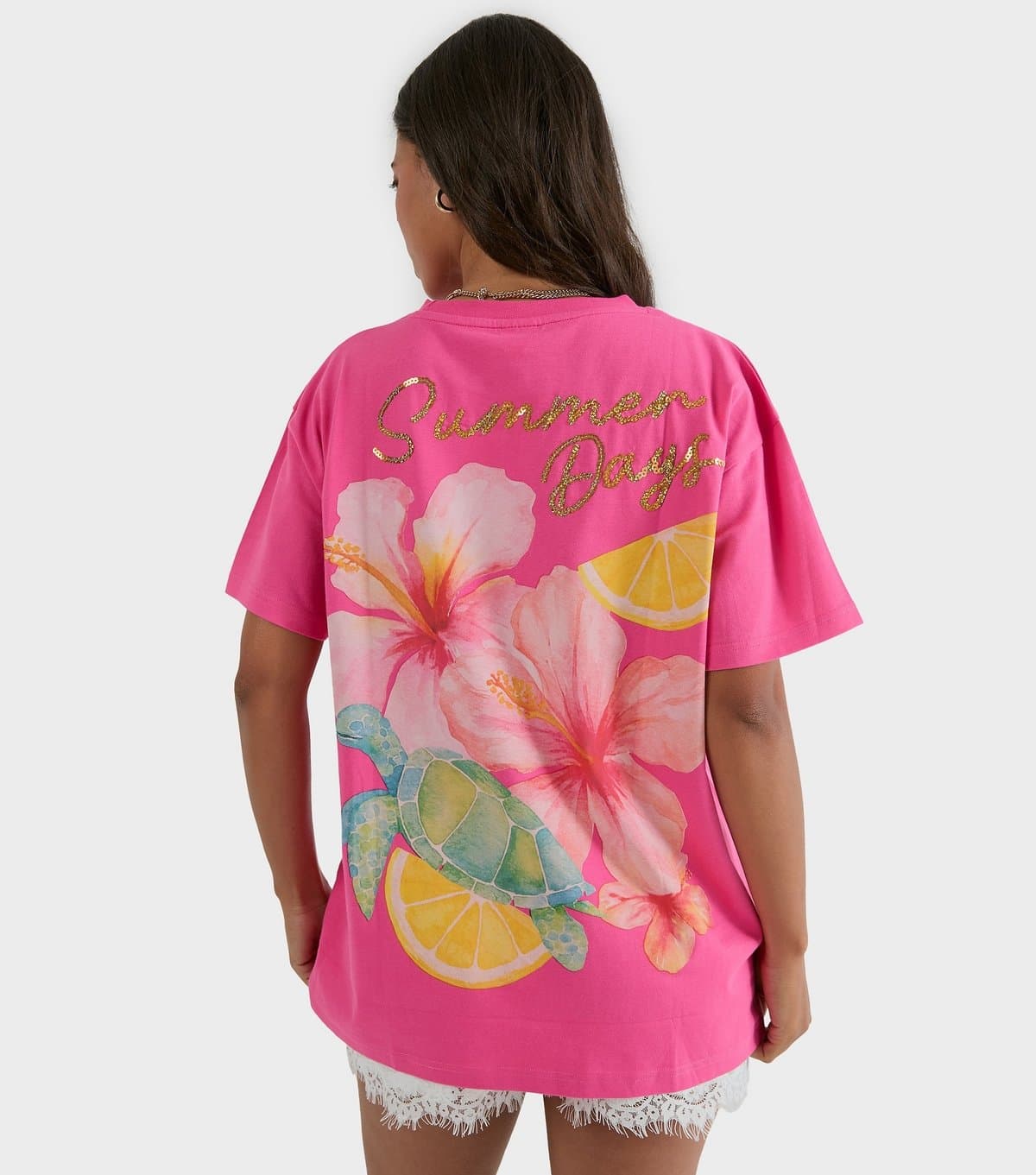 Skinnydip Women's Bright Pink Cotton Summer Days Oversized T-Shirt Skinnydip New Look