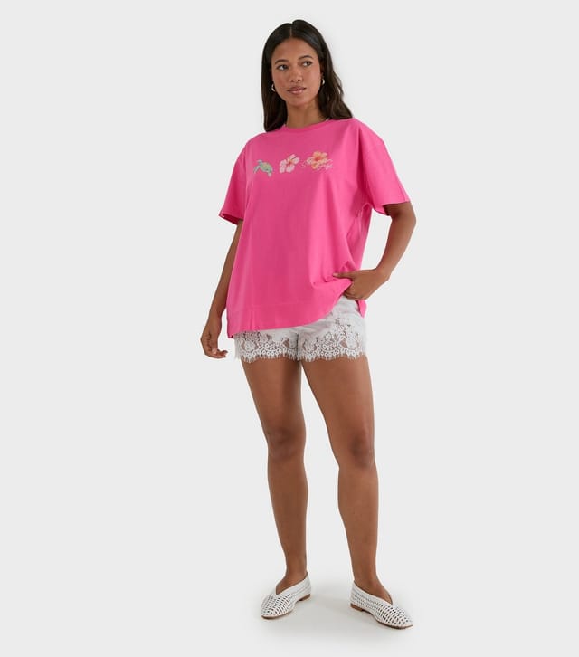 Skinnydip Women's Bright Pink Cotton Summer Days Oversized T-Shirt Skinnydip New Look - 2