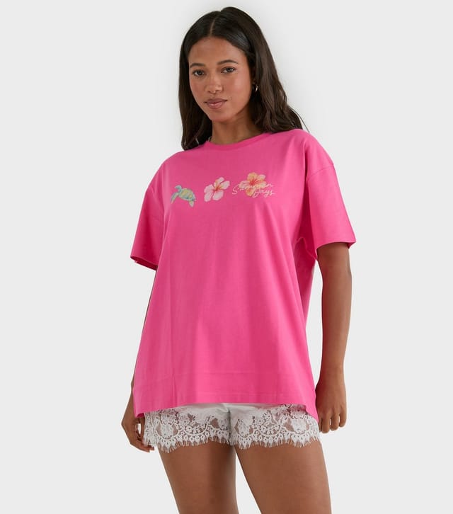 Skinnydip Women's Bright Pink Cotton Summer Days Oversized T-Shirt Skinnydip New Look - 3