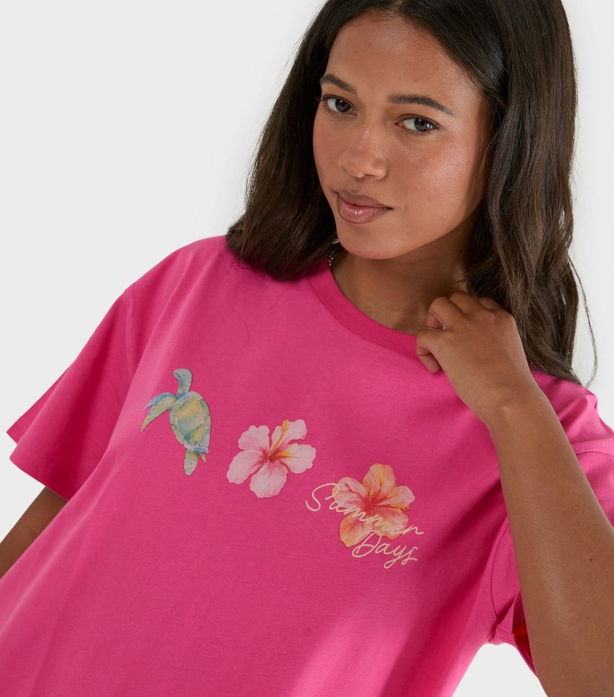 Skinnydip Women's Bright Pink Cotton Summer Days Oversized T-Shirt Skinnydip New Look - 4