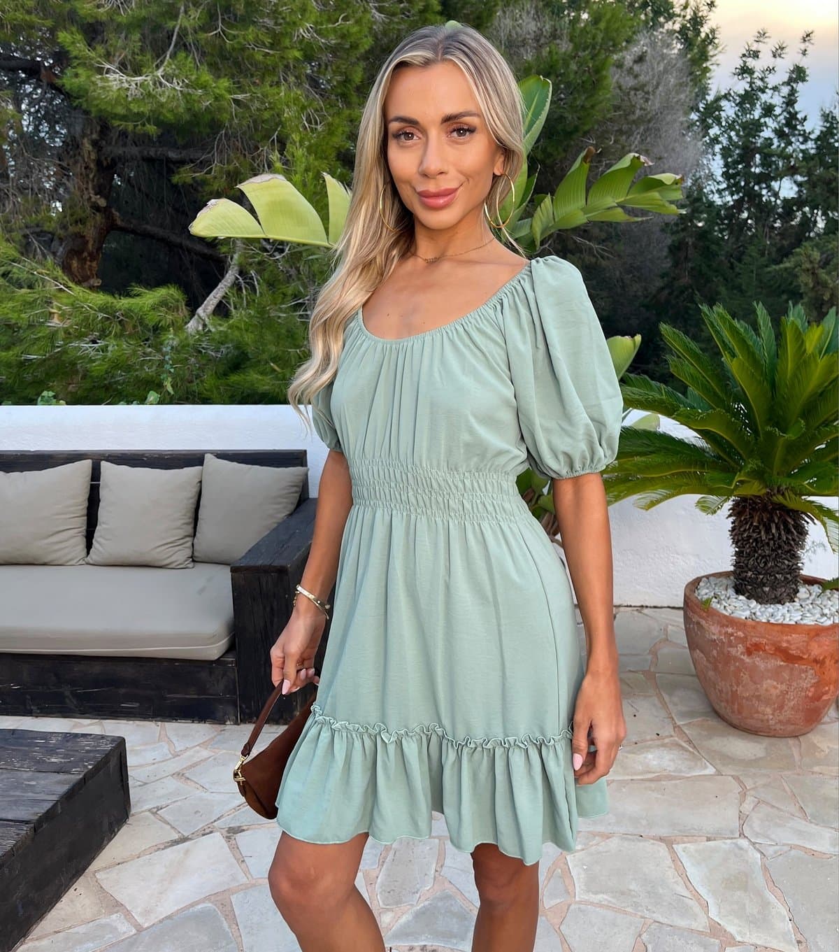 AX Paris Women's Mint Green Puff Sleeve Frill Hem Mini Dress AX Paris New Look