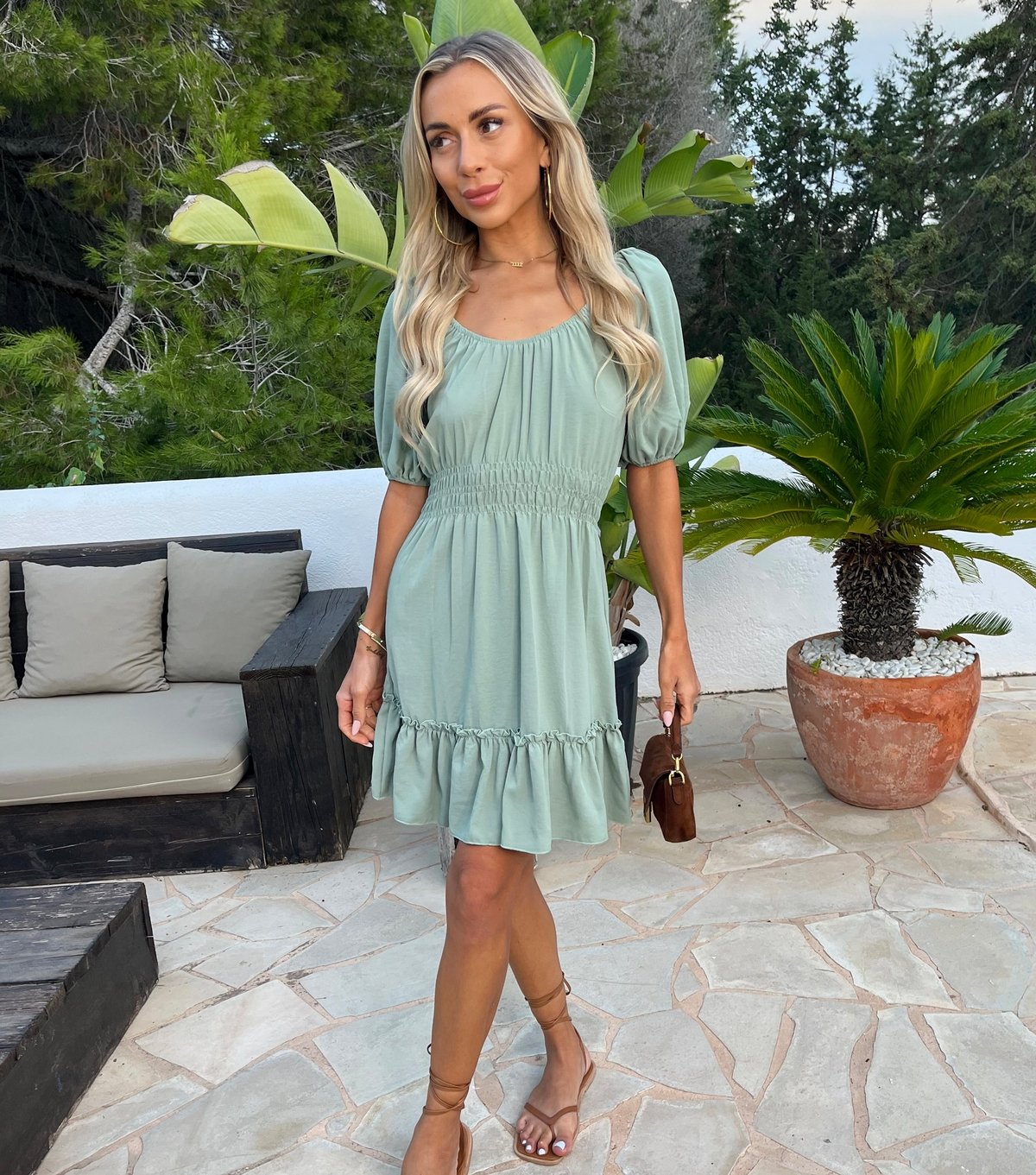 AX Paris Women's Mint Green Puff Sleeve Frill Hem Mini Dress AX Paris New Look - 2