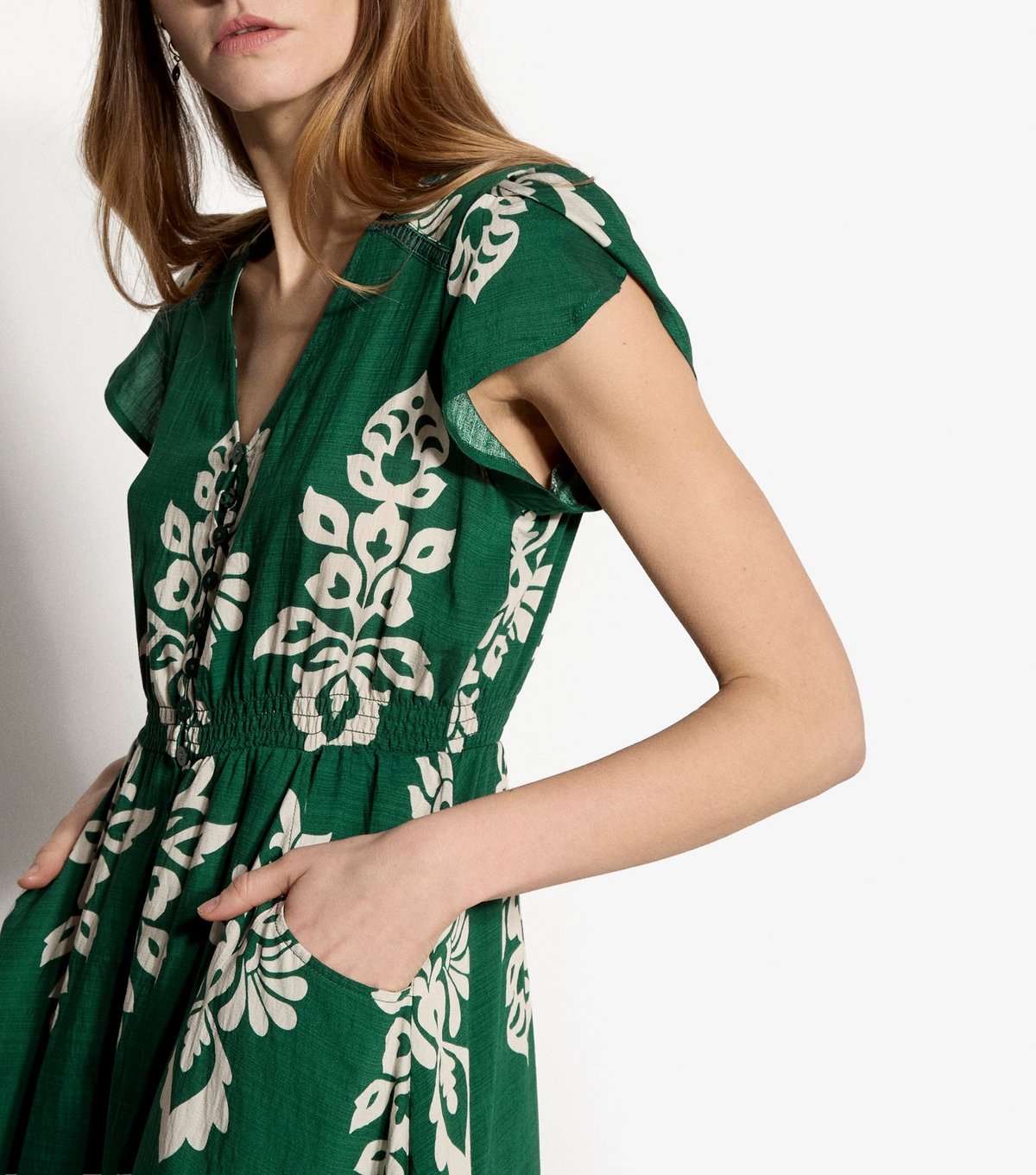 Apricot Women's Green Leaf Print Buttoned Midi Dress Apricot New Look - 4