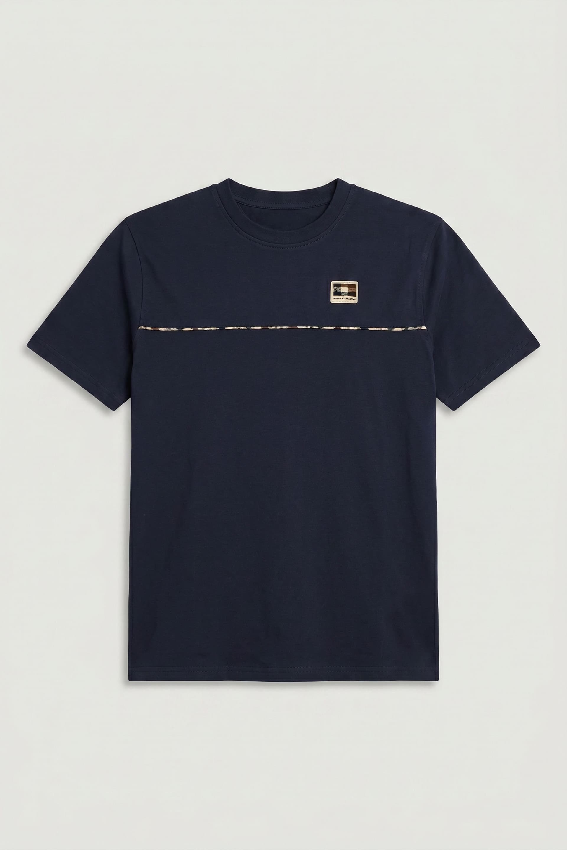 Aquascutum Aquascutum Men's Club Check Piping T-Shirt Navy