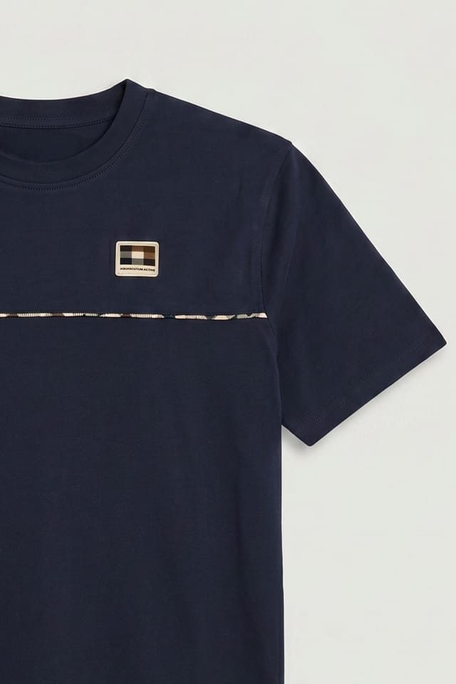 Aquascutum Aquascutum Men's Club Check Piping T-Shirt Navy - 2