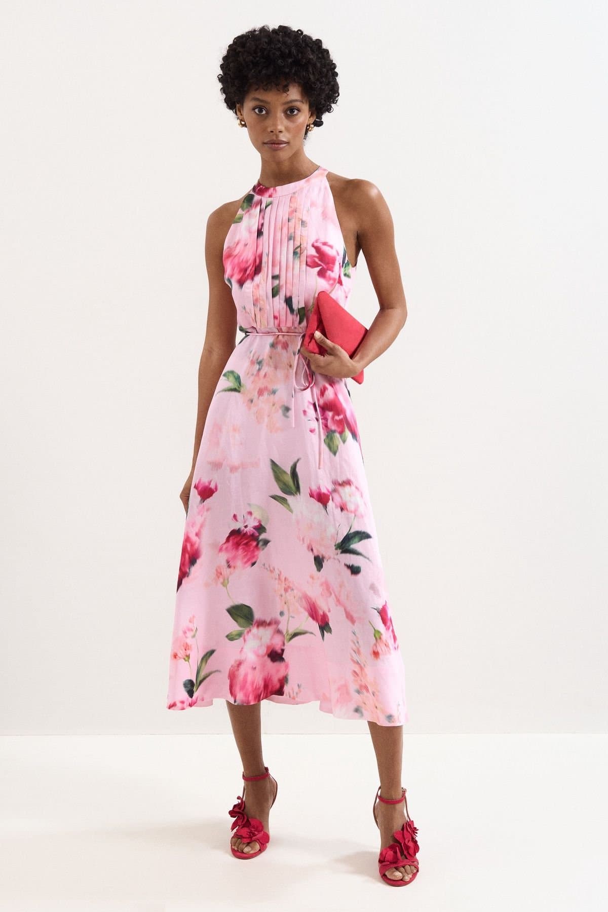 Phase Eight Phase Eight Women's Petite Bethany Halter Neck A-Line Dress in Light Pink