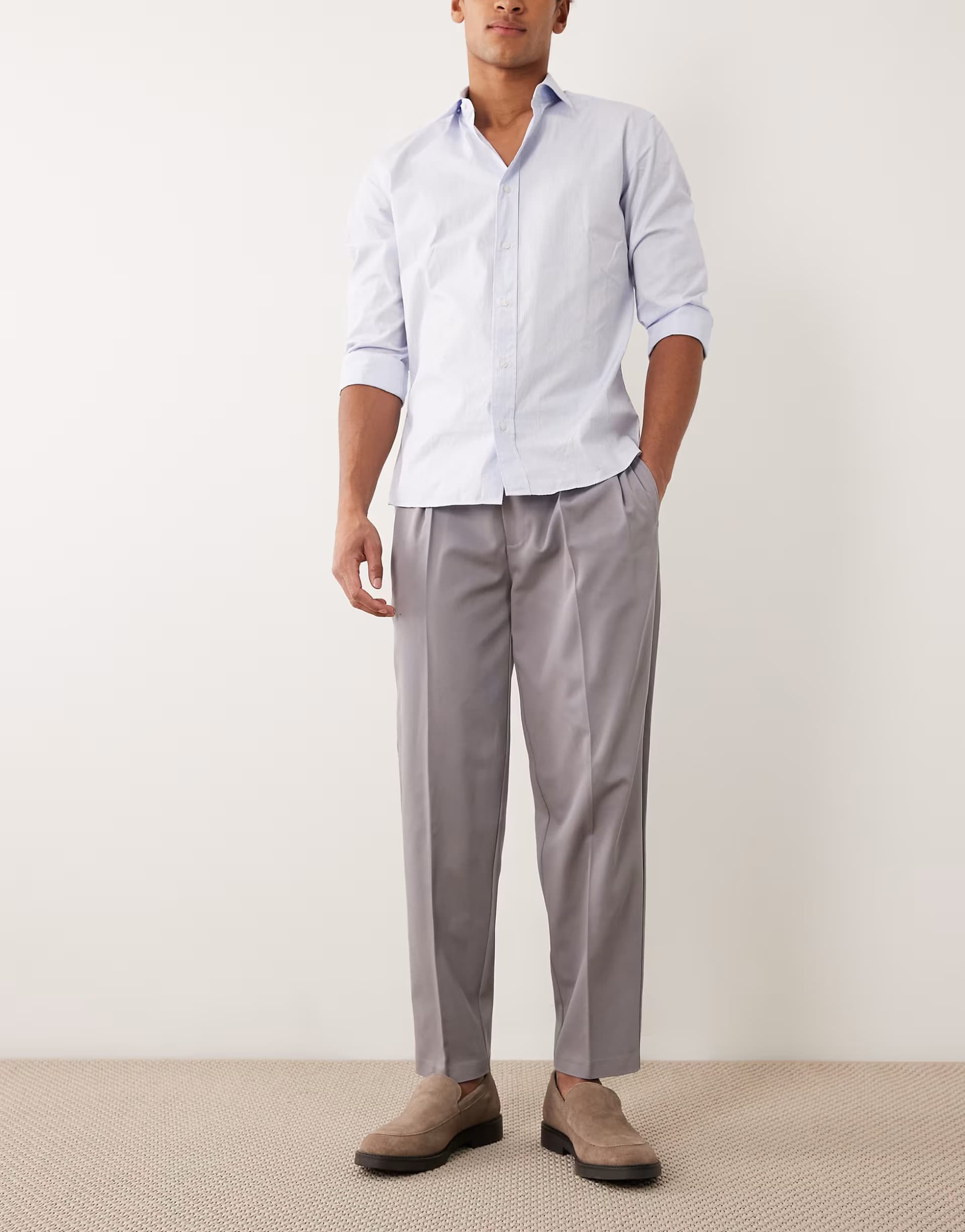 ASOS ASOS DESIGN Grey Twill Tapered Trousers