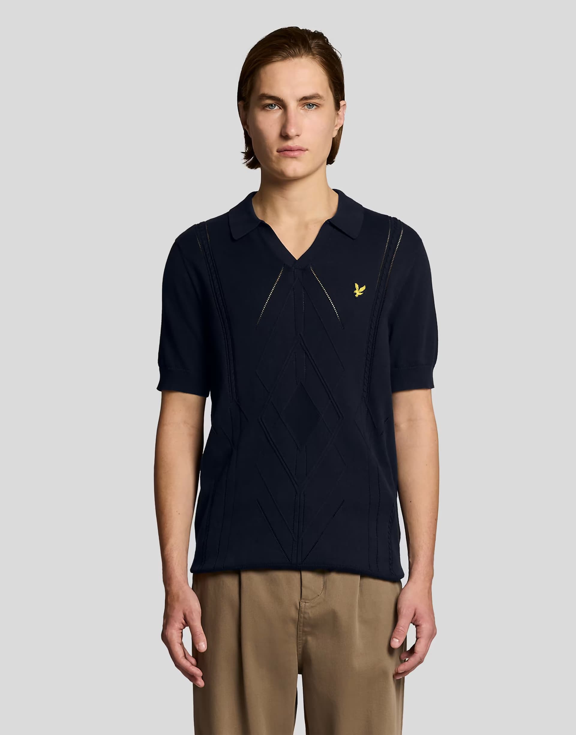 ASOS Lyle & Scott Mid knits argyle knitted polo in z271 dark navy