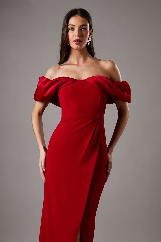Coast Coast Women's Volume Sleeve Corset Column Maxi Dress in Red - 2