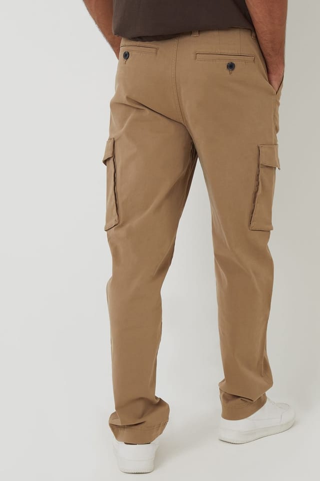 Threadbare Threadbare Men's Relaxed Fit Cotton Cargo Trousers With Stretch in Stone - 2