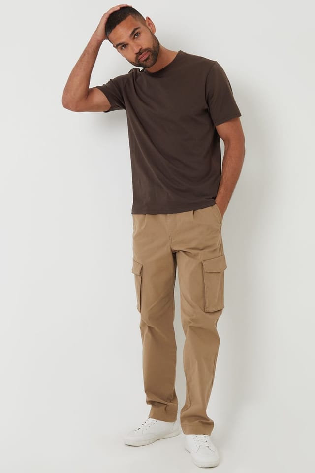 Threadbare Threadbare Men's Relaxed Fit Cotton Cargo Trousers With Stretch in Stone - 3