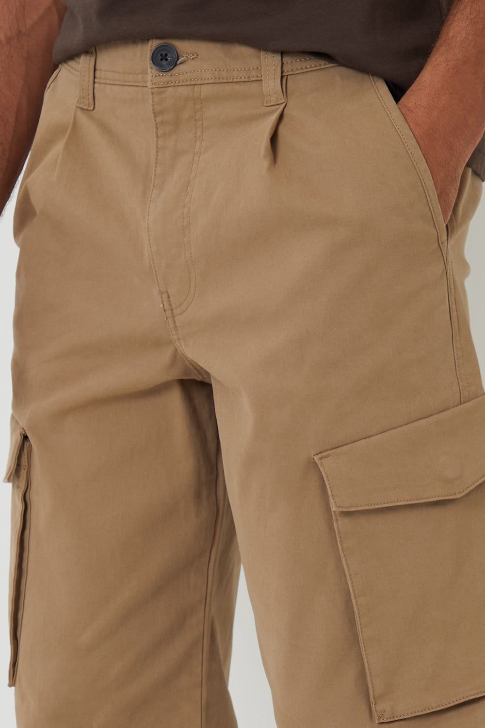 Threadbare Threadbare Men's Relaxed Fit Cotton Cargo Trousers With Stretch in Stone - 4
