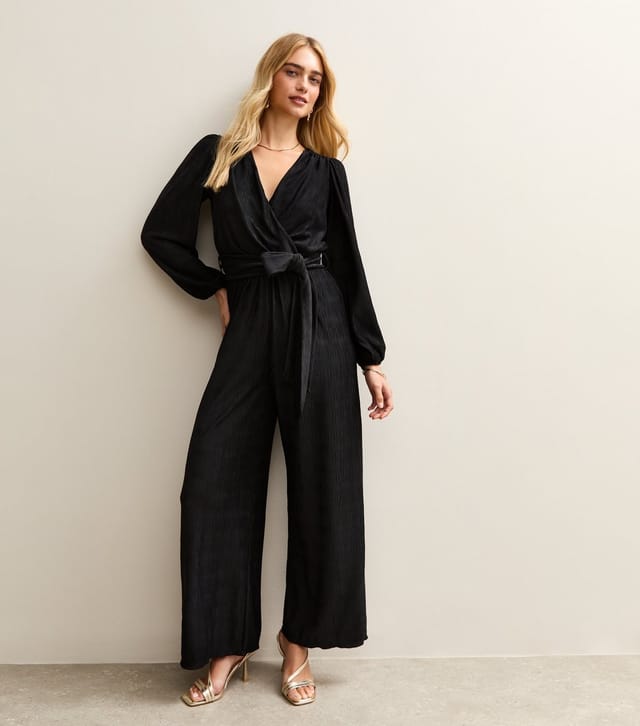 New Look Women's Black Crinkled Wide Leg Wrap Jumpsuit New Look - 2