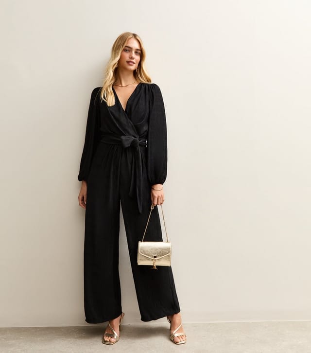 New Look Women's Black Crinkled Wide Leg Wrap Jumpsuit New Look - 3