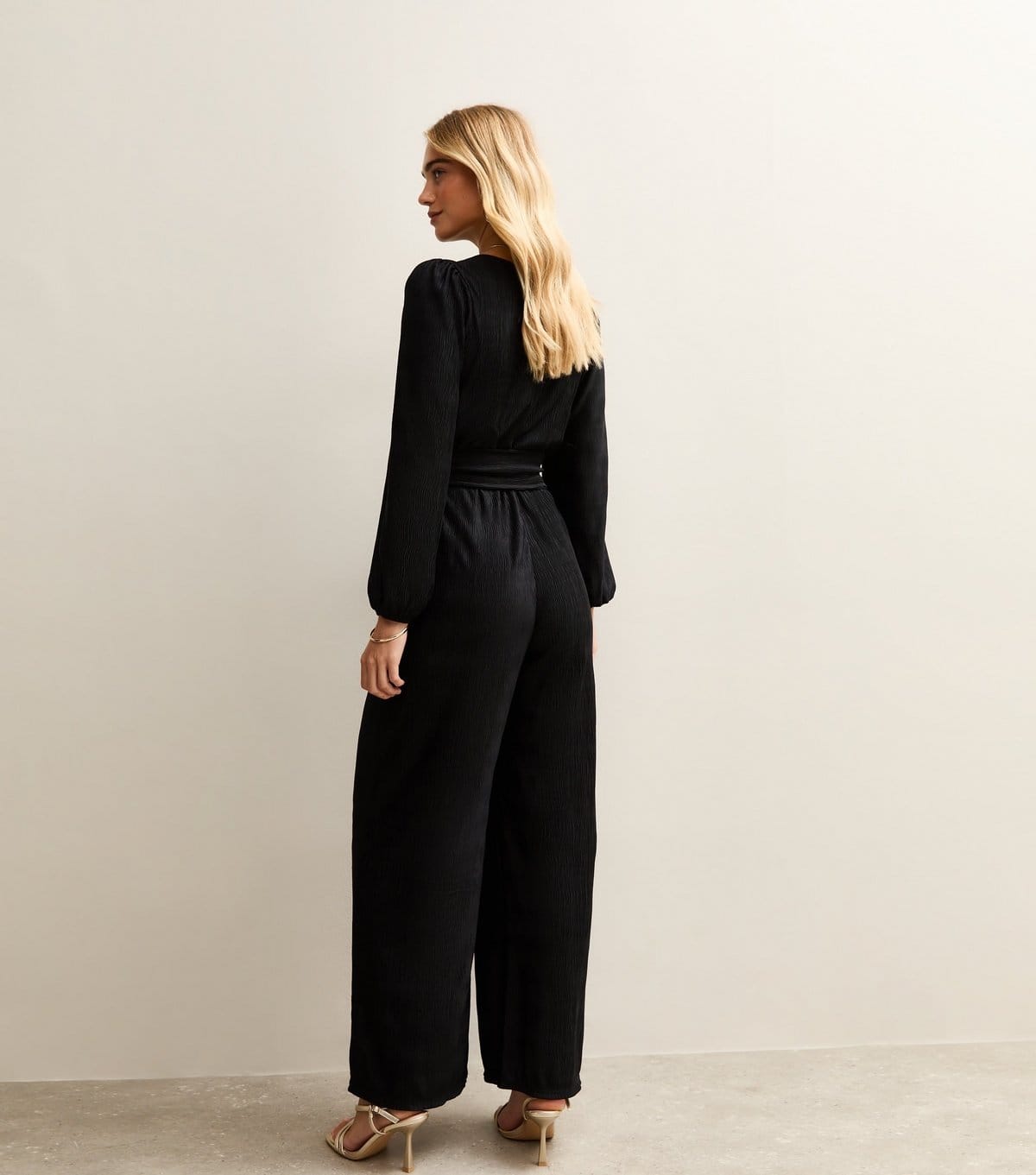 New Look Women's Black Crinkled Wide Leg Wrap Jumpsuit New Look - 4