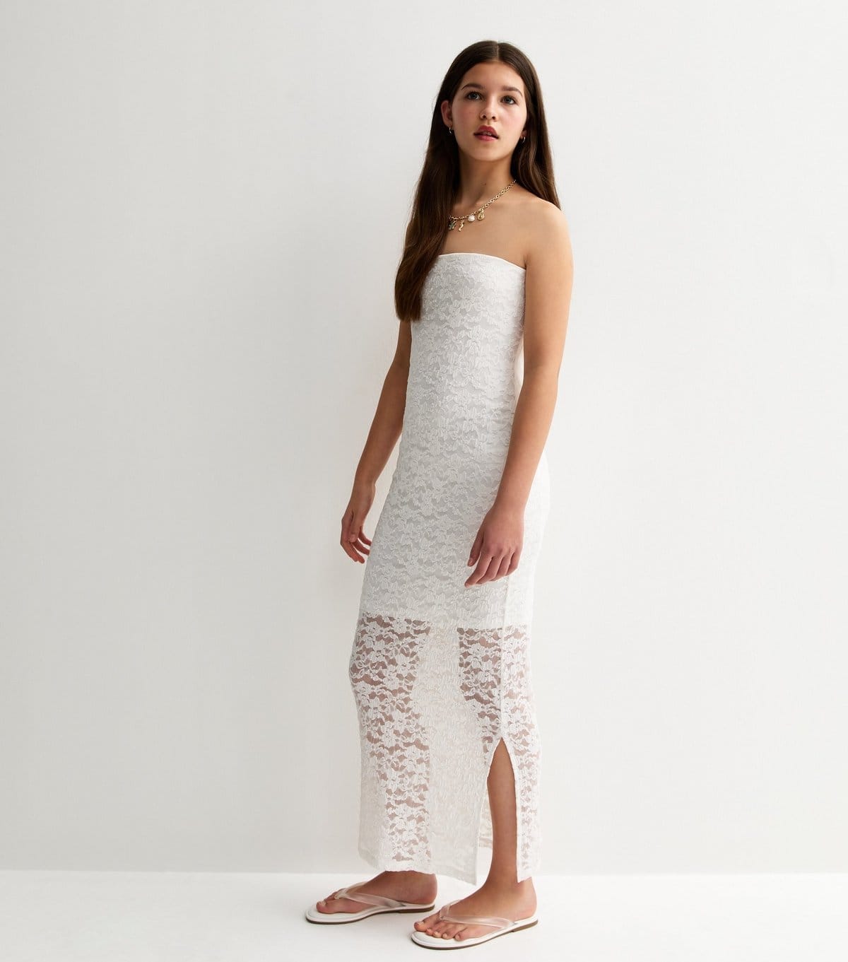 New Look White Lace Bandeau Maxi Dress For Girls