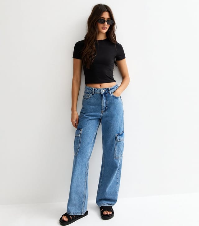 New Look Women's Black Crew Neck Slinky Cropped T-Shirt New Look - 3