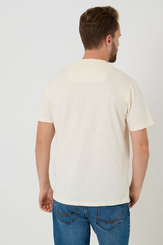 Saltwell Saltwell Men's Peached Cotton Grandad T-Shirt in Ecru - 2