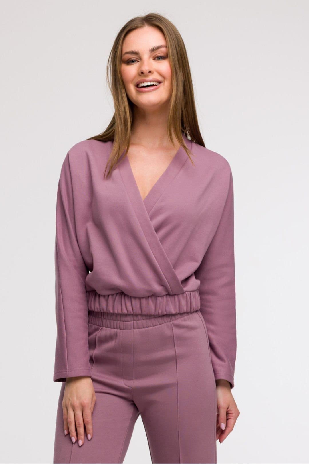 Love Lace Love Lace Women's Wrap Blouse with V Neck Waist Tie in Violet