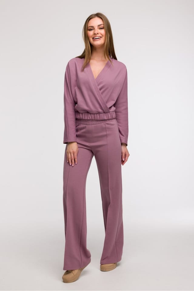 Love Lace Love Lace Women's Wrap Blouse with V Neck Waist Tie in Violet - 2